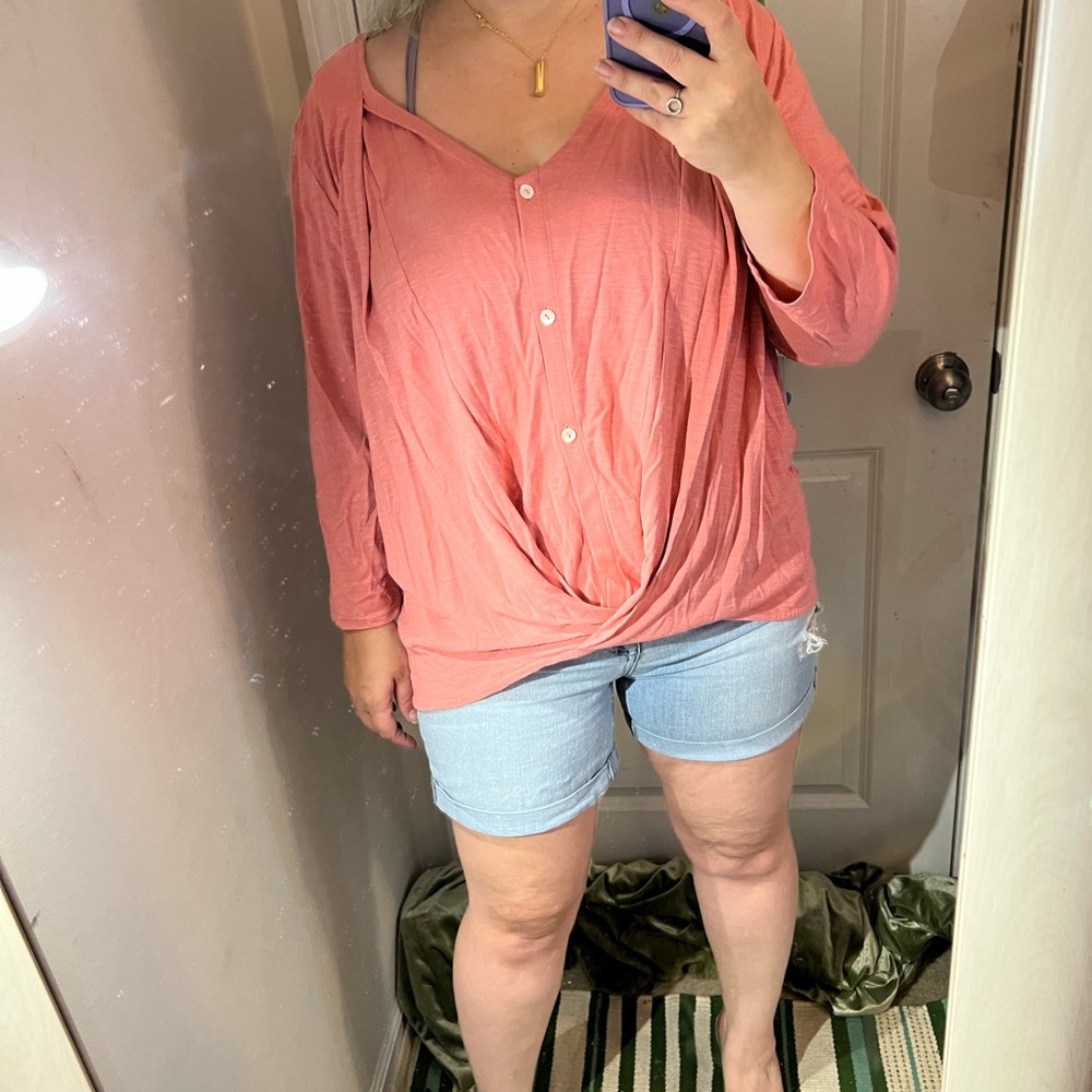 J JILL PEACH CORAL PINK SOFT COMFORTABLE TOP EUC CUTE DETAILS LOW CUT V XL